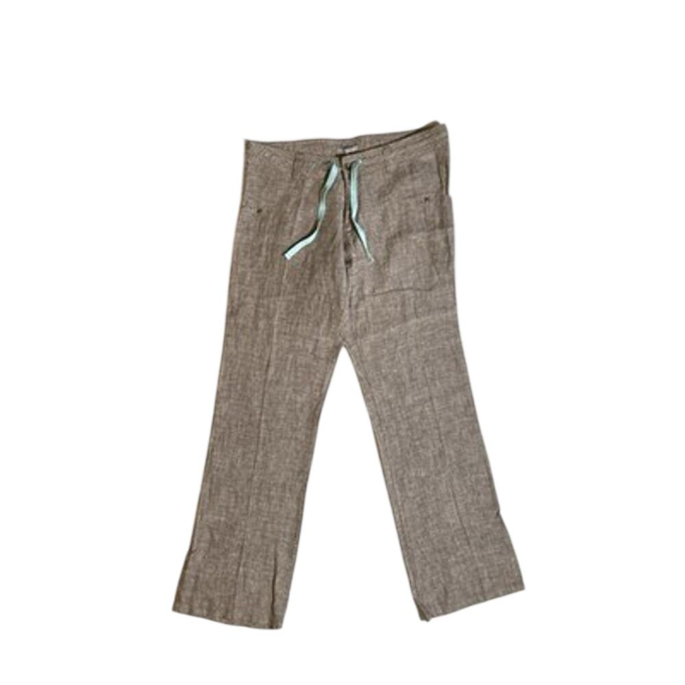 Horny Toad 100% Linen Lithe Pants Womens 12 Taupe Drawstring Full Length NWT